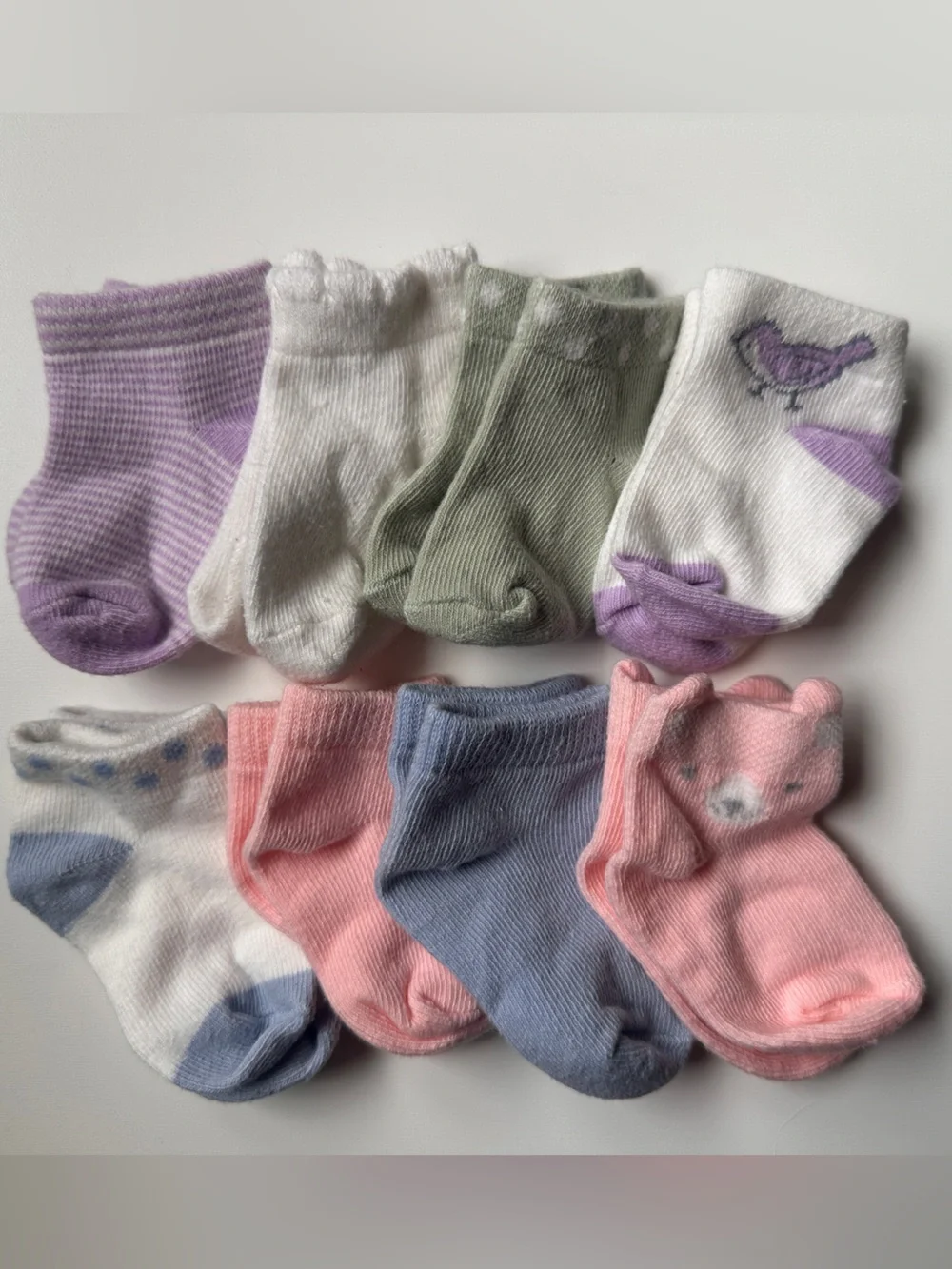 Carter’s Set of 8 Pairs of Baby Socks Purple Green Pink Blue 3-12m